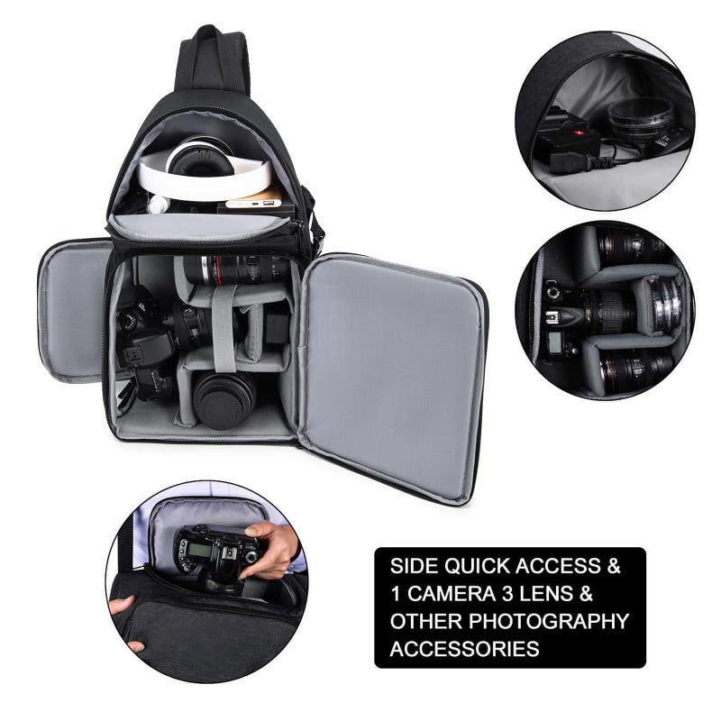 CADeN Camera Bag Sling Backpack for DSLR/SLR Mirrorless Camera Waterproof, Camera Case Compatible for Sony Canon Nikon Camera and Lens Tripod Accessories Black - Image 2